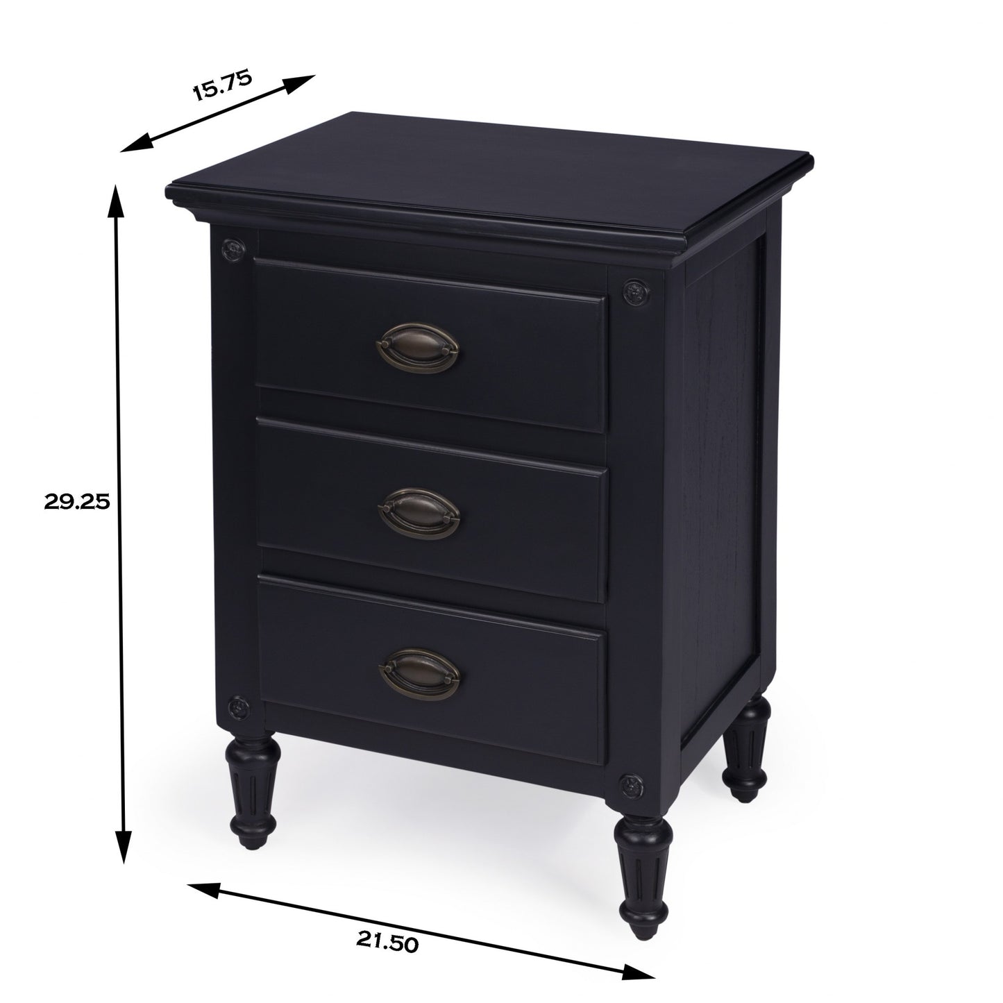 Classic Black 3 Drawer Nightstand By Homeroots | Nightstands | Modishstore - 5