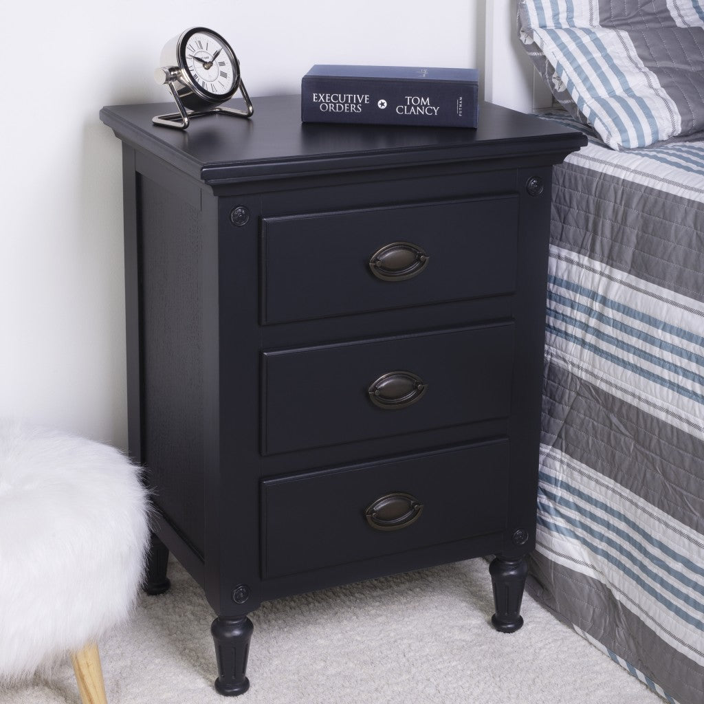 Classic Black 3 Drawer Nightstand By Homeroots | Nightstands | Modishstore