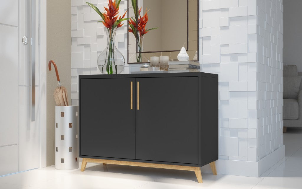 Modern Black And Natural Two Door Buffet By Homeroots | Sideboards | Modishstore - 2