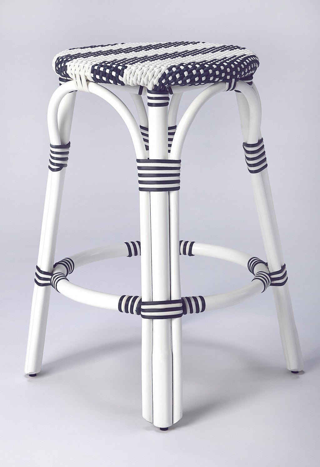 Classic White And Navy Blue Rattan Counter Stool By Homeroots | Counter Stools | Modishstore - 2