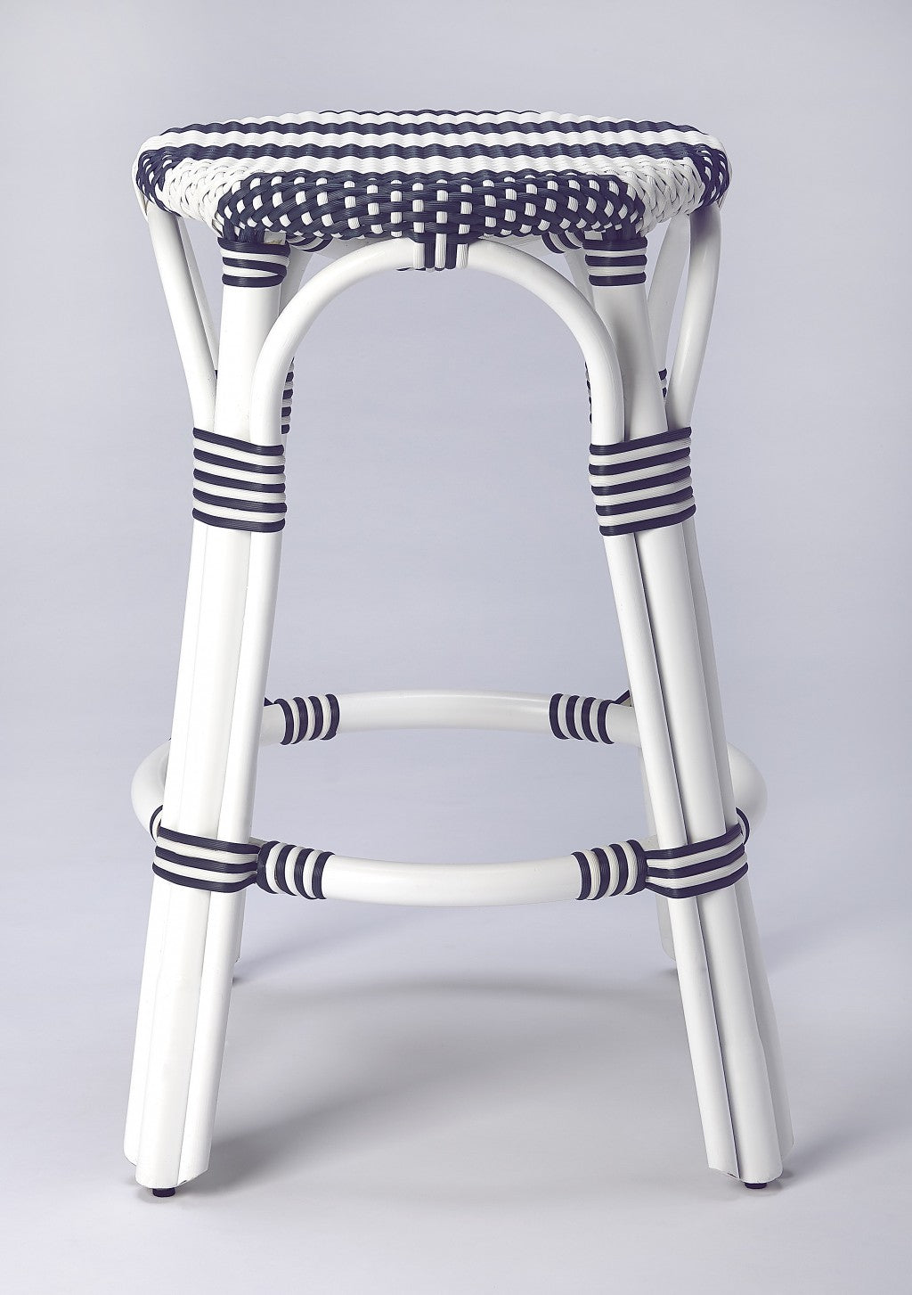 Classic White And Navy Blue Rattan Counter Stool By Homeroots | Counter Stools | Modishstore - 3