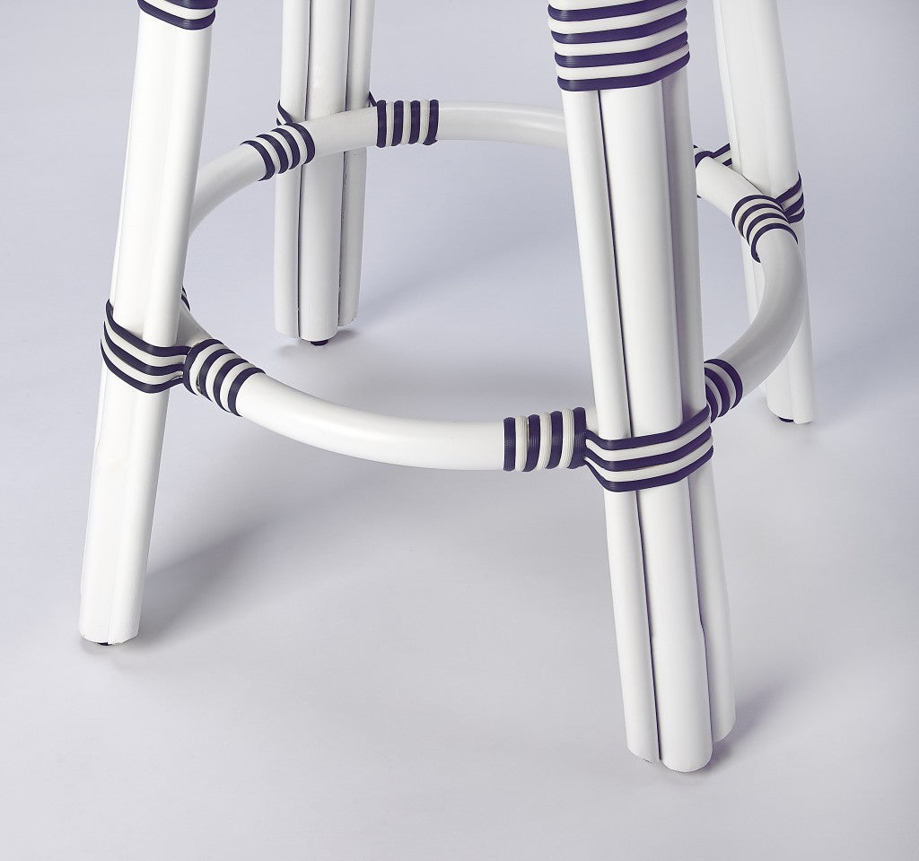 Classic White And Navy Blue Rattan Counter Stool By Homeroots | Counter Stools | Modishstore - 4