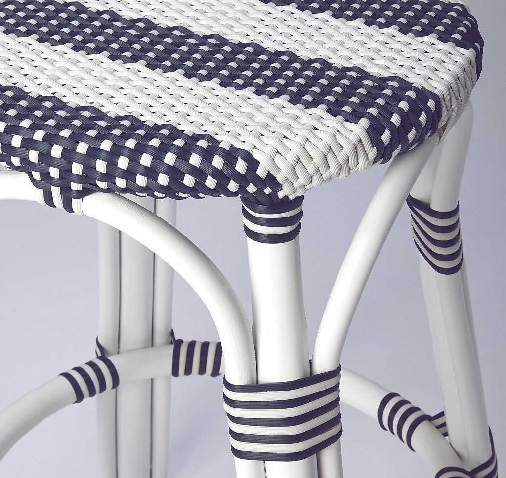 Classic White And Navy Blue Rattan Counter Stool By Homeroots | Counter Stools | Modishstore - 5