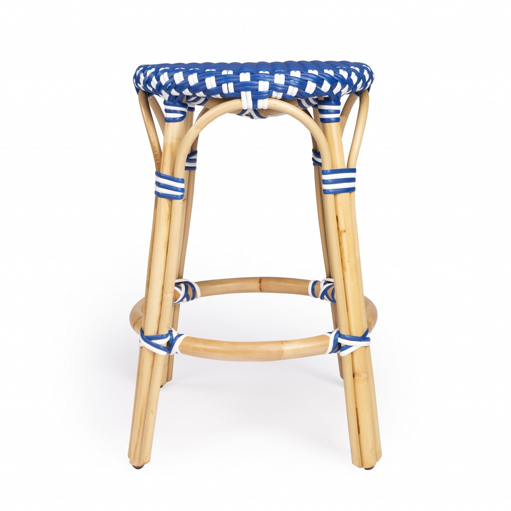 Midnight Blue And White Rattan Counter Stool By Homeroots | Counter Stools | Modishstore - 13