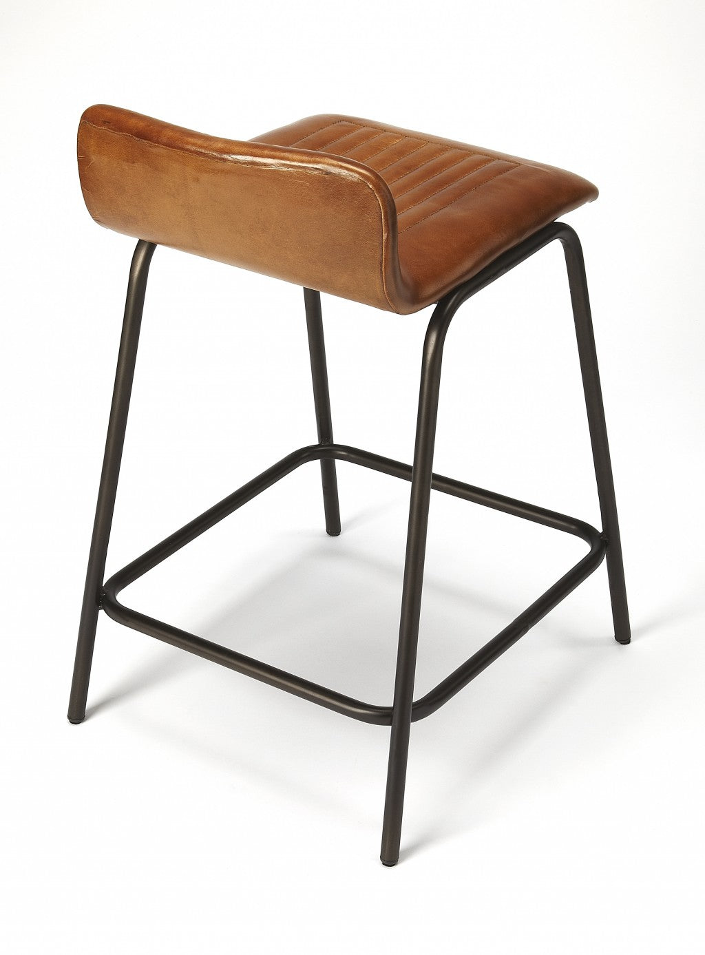 Brown Leather And Metal Counter Stool By Homeroots | Counter Stools | Modishstore - 3