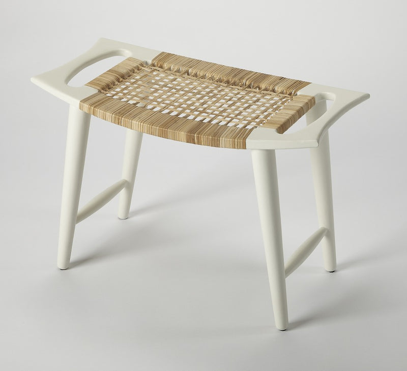 White and Natural Cane Woven Stool By Homeroots | Stools | Modishstore