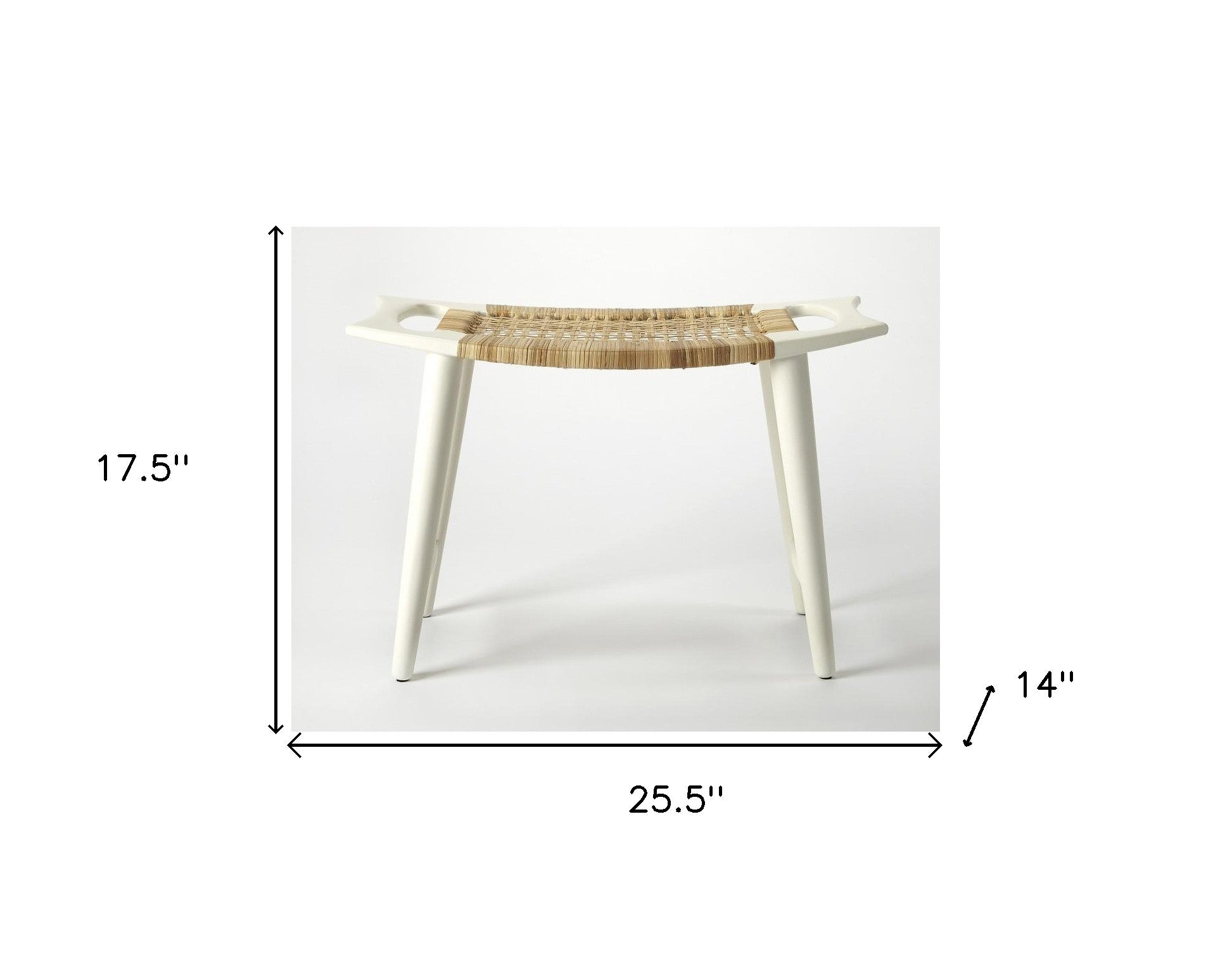 White and Natural Cane Woven Stool By Homeroots | Stools | Modishstore - 4