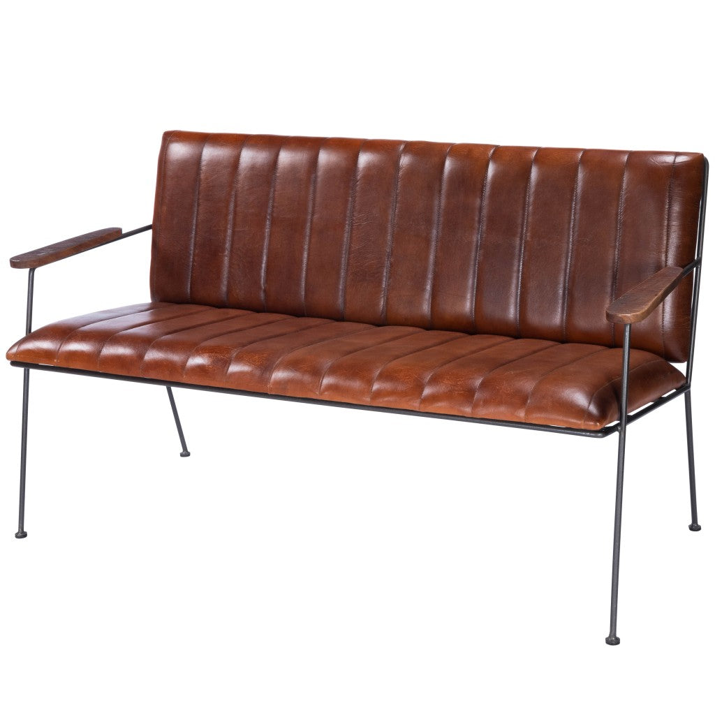 Executive Chic Leather and Metal Bench By Homeroots | Benches | Modishstore