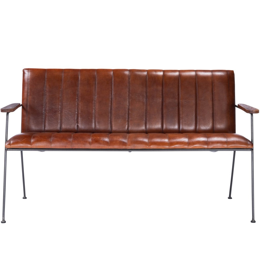 Executive Chic Leather and Metal Bench By Homeroots | Benches | Modishstore - 3