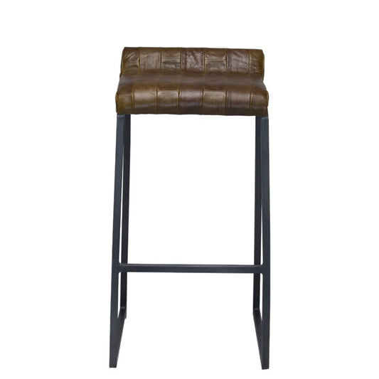 Modern Vintage Brown Leather And Iron Bar Stool By Homeroots | Bar Stools | Modishstore