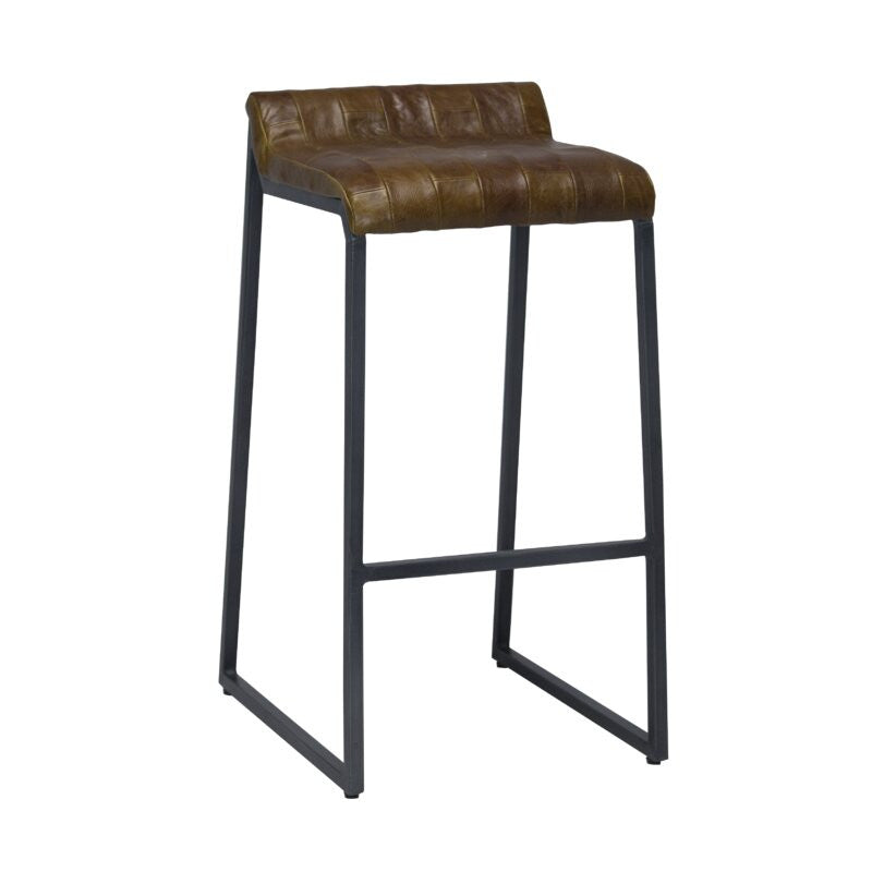 Modern Vintage Brown Leather And Iron Bar Stool By Homeroots | Bar Stools | Modishstore - 2