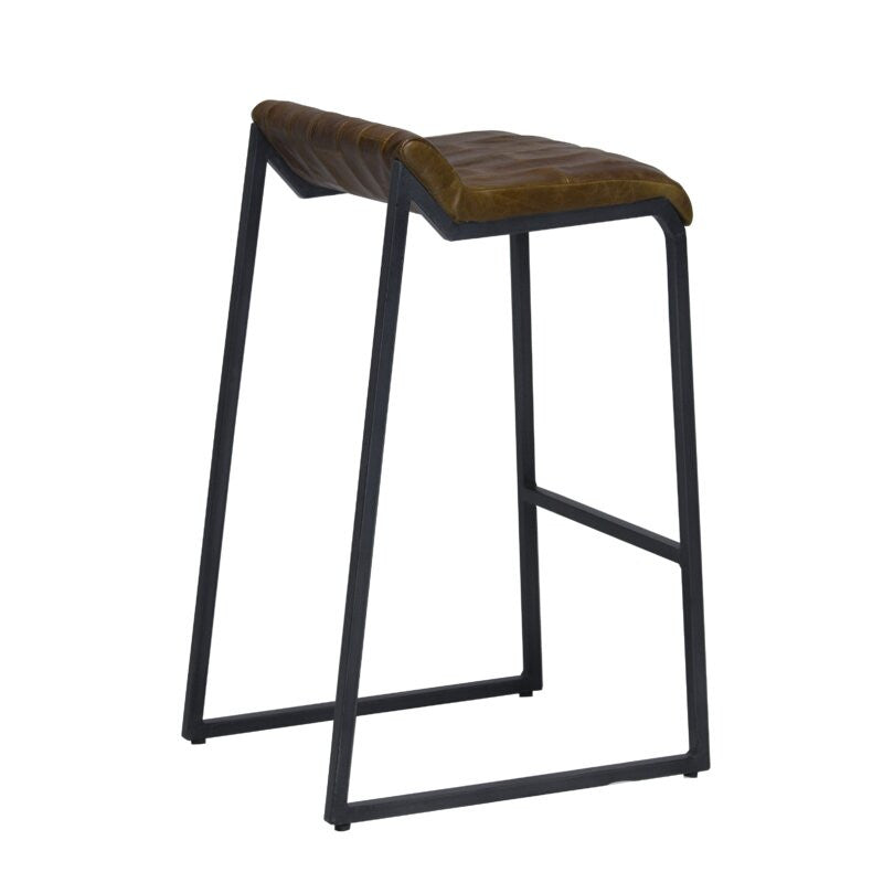 Modern Vintage Brown Leather And Iron Bar Stool By Homeroots | Bar Stools | Modishstore - 3