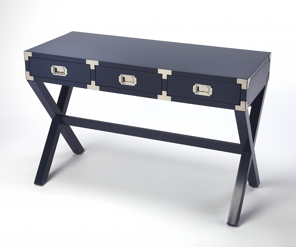 Dark Blue Campaign Style Desk By Homeroots | Desks | Modishstore - 2