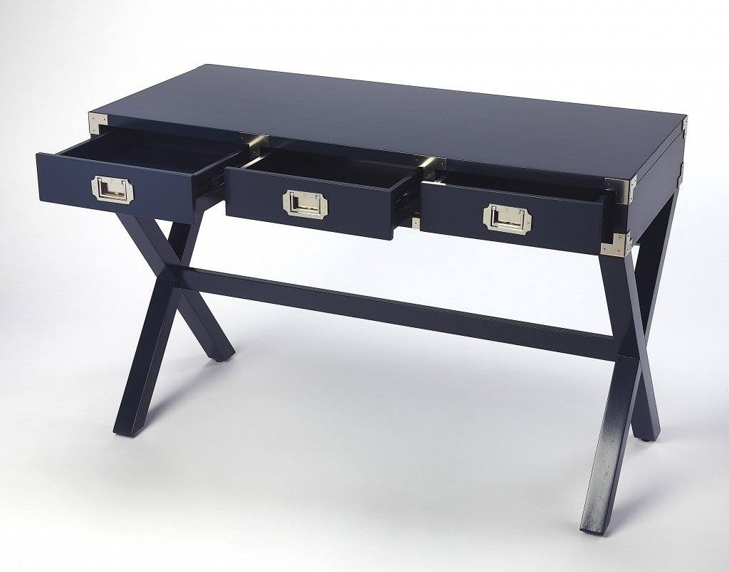 Dark Blue Campaign Style Desk By Homeroots | Desks | Modishstore - 3