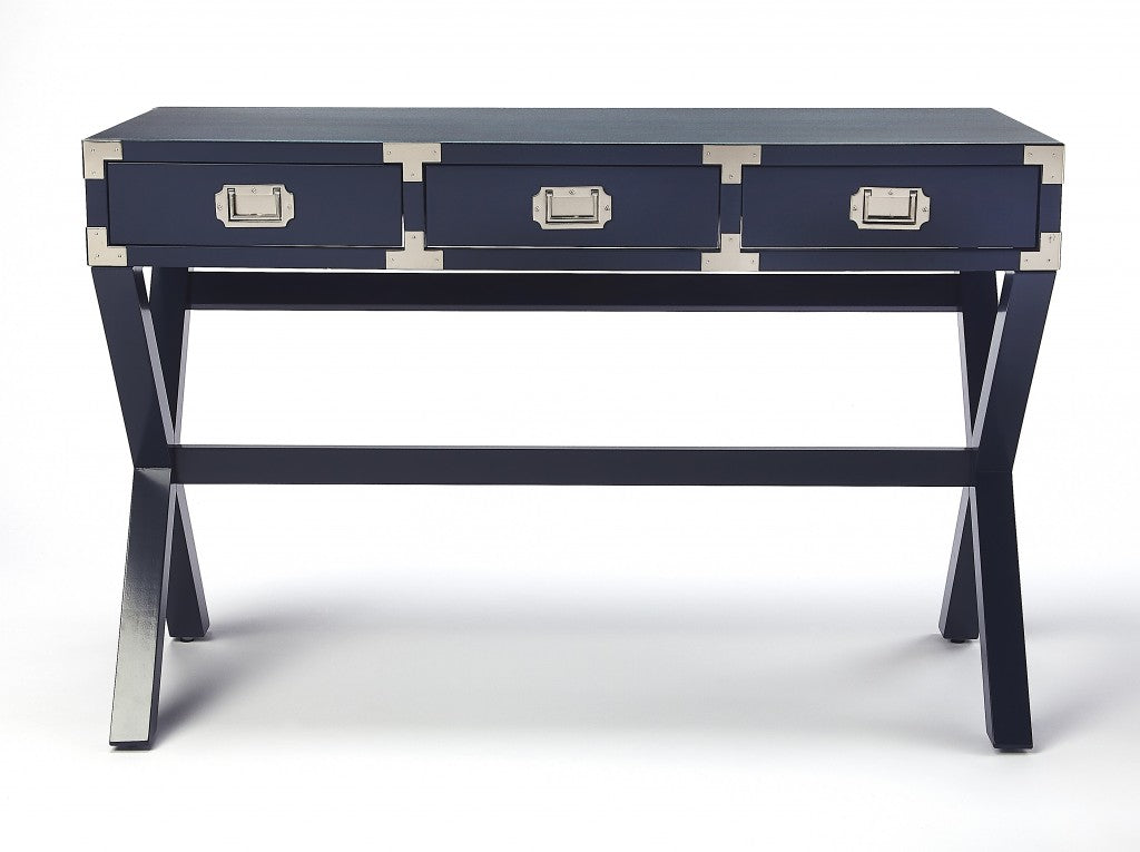 Dark Blue Campaign Style Desk By Homeroots | Desks | Modishstore - 4