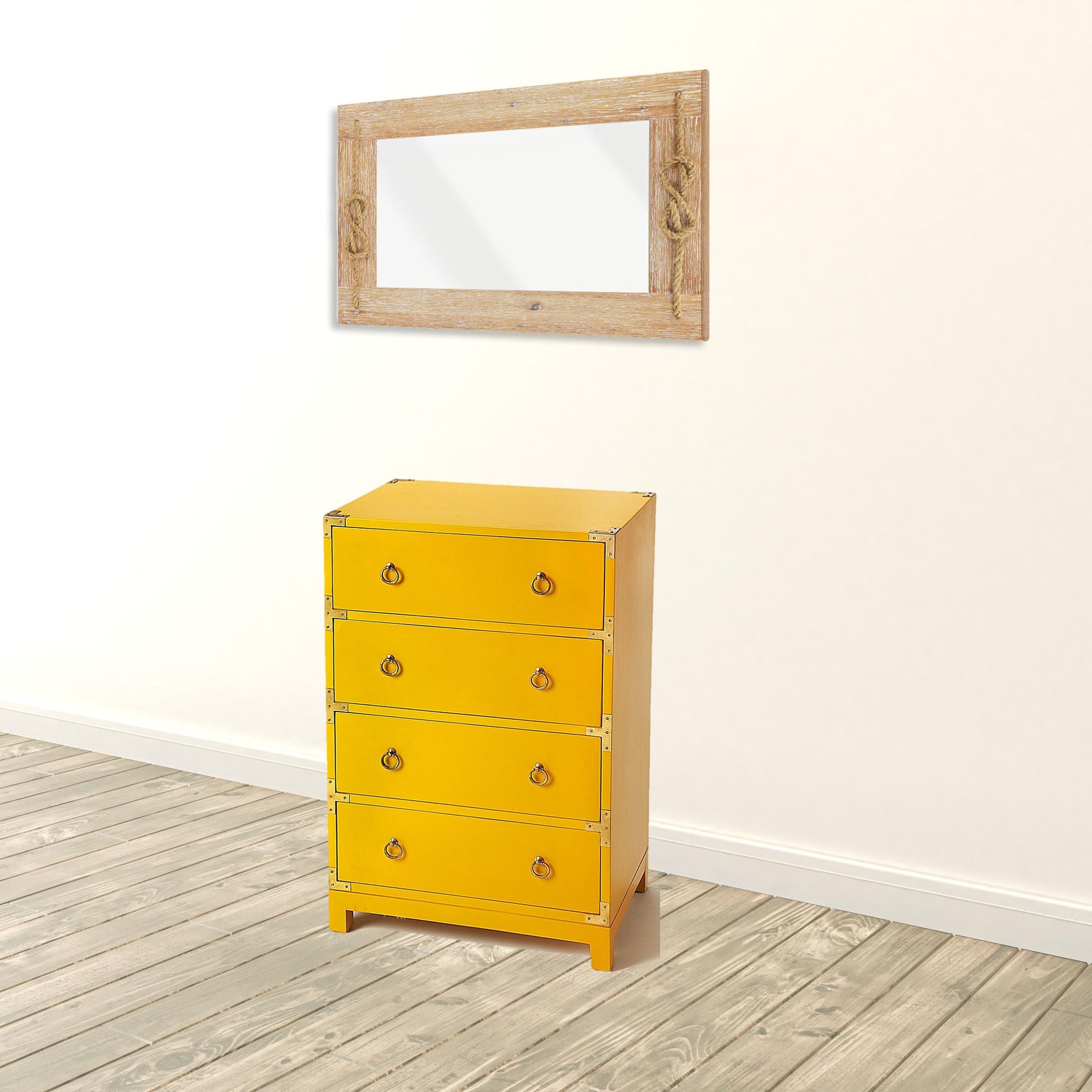 Ardennes Yellow Campaign Accent Chest By Homeroots | Drawers | Modishstore - 2