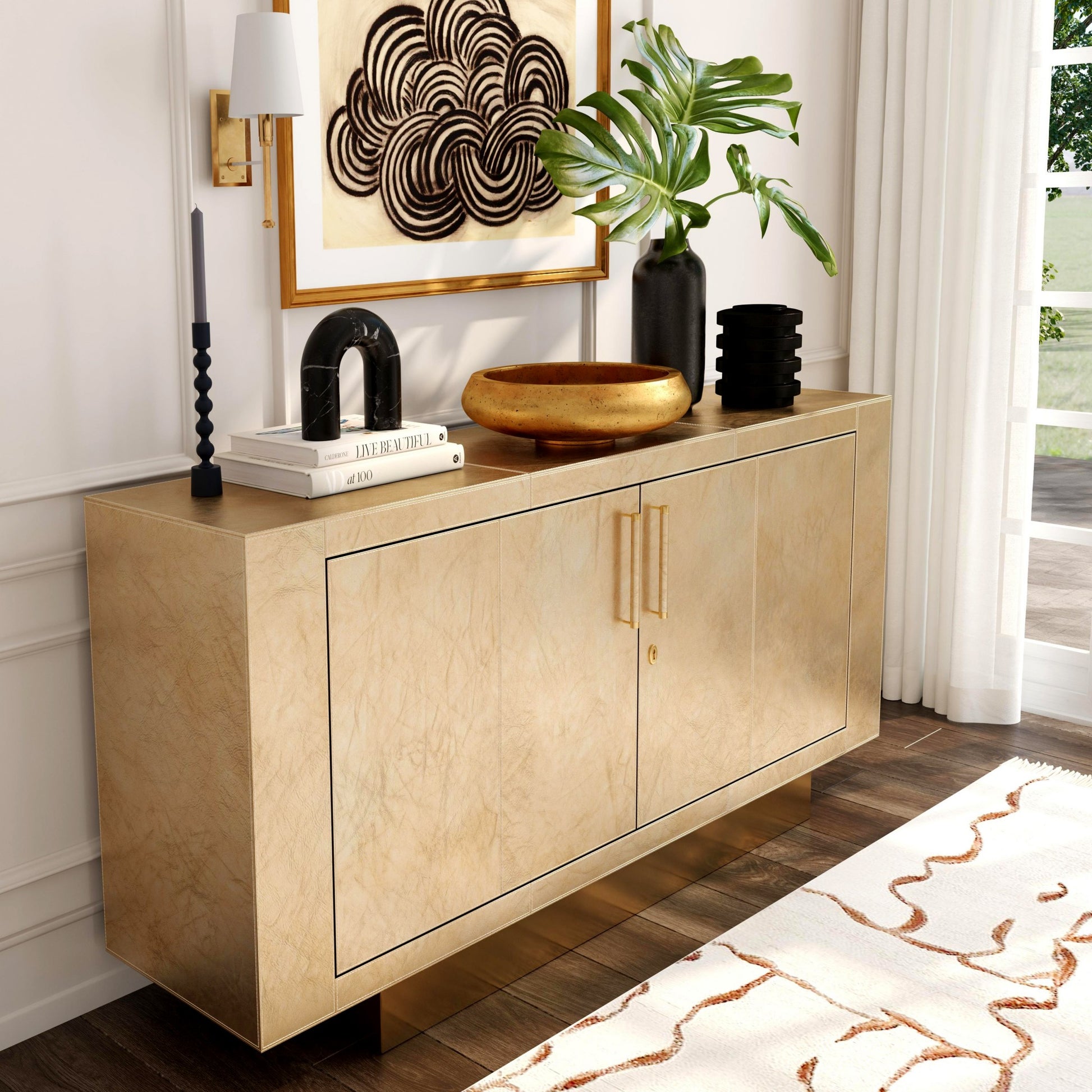 Francois Gold Leather Buffet By Homeroots | Sideboards | Modishstore - 2