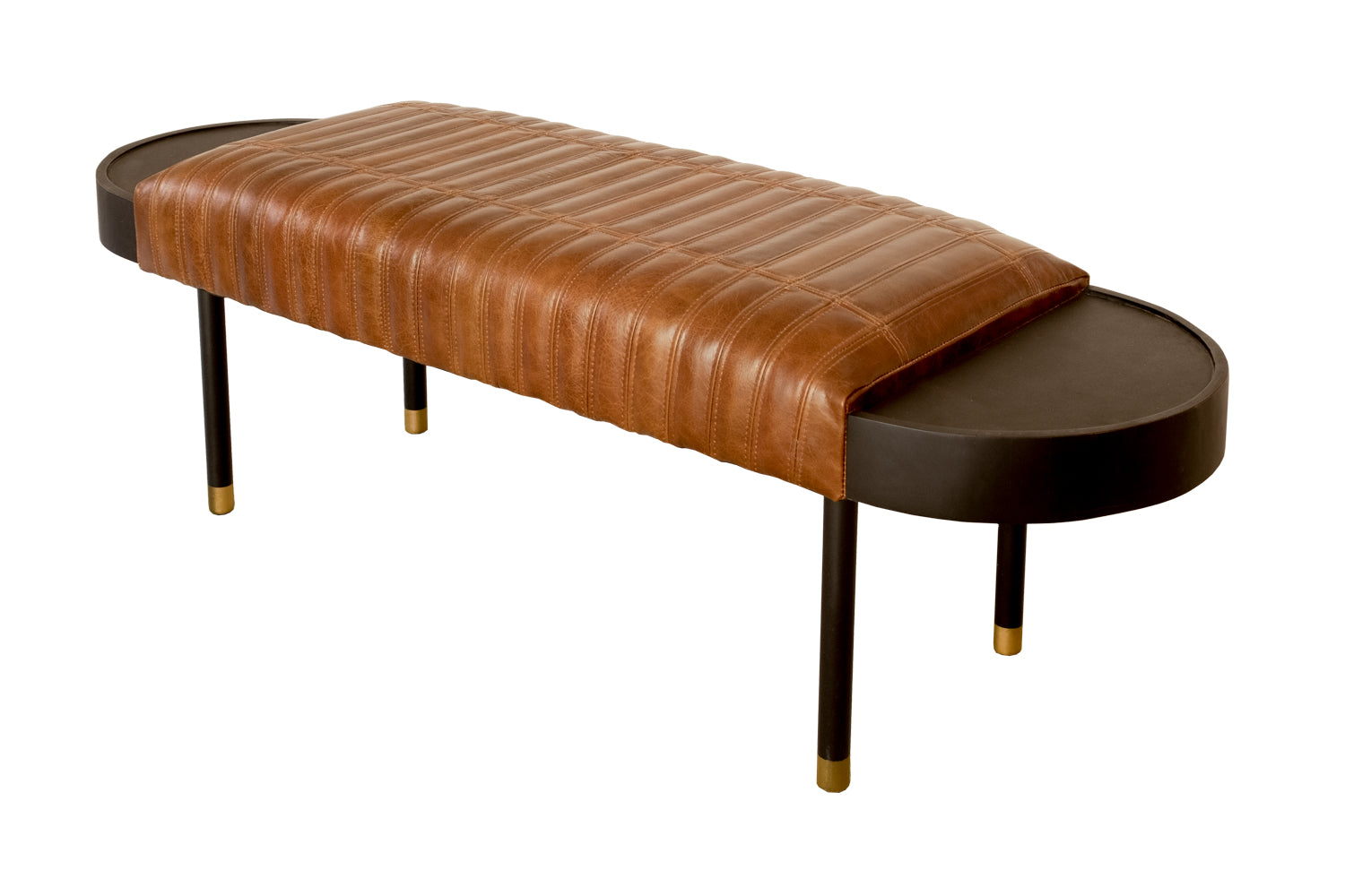 Warm Brown Leather and Solid Wood Bench By Homeroots | Benches | Modishstore - 2