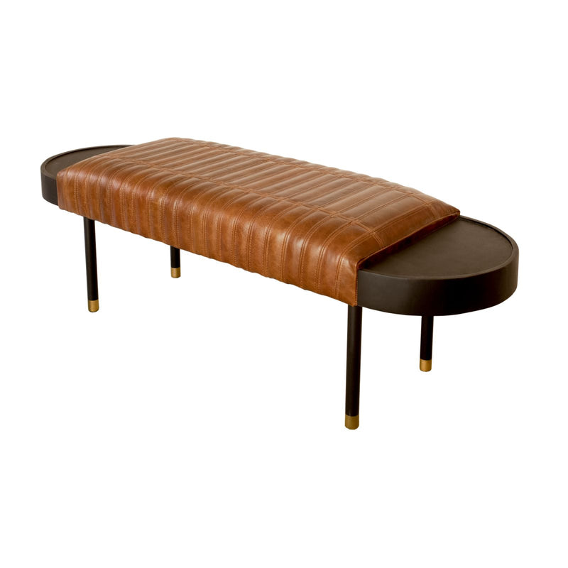 Warm Brown Leather and Solid Wood Bench By Homeroots | Benches | Modishstore