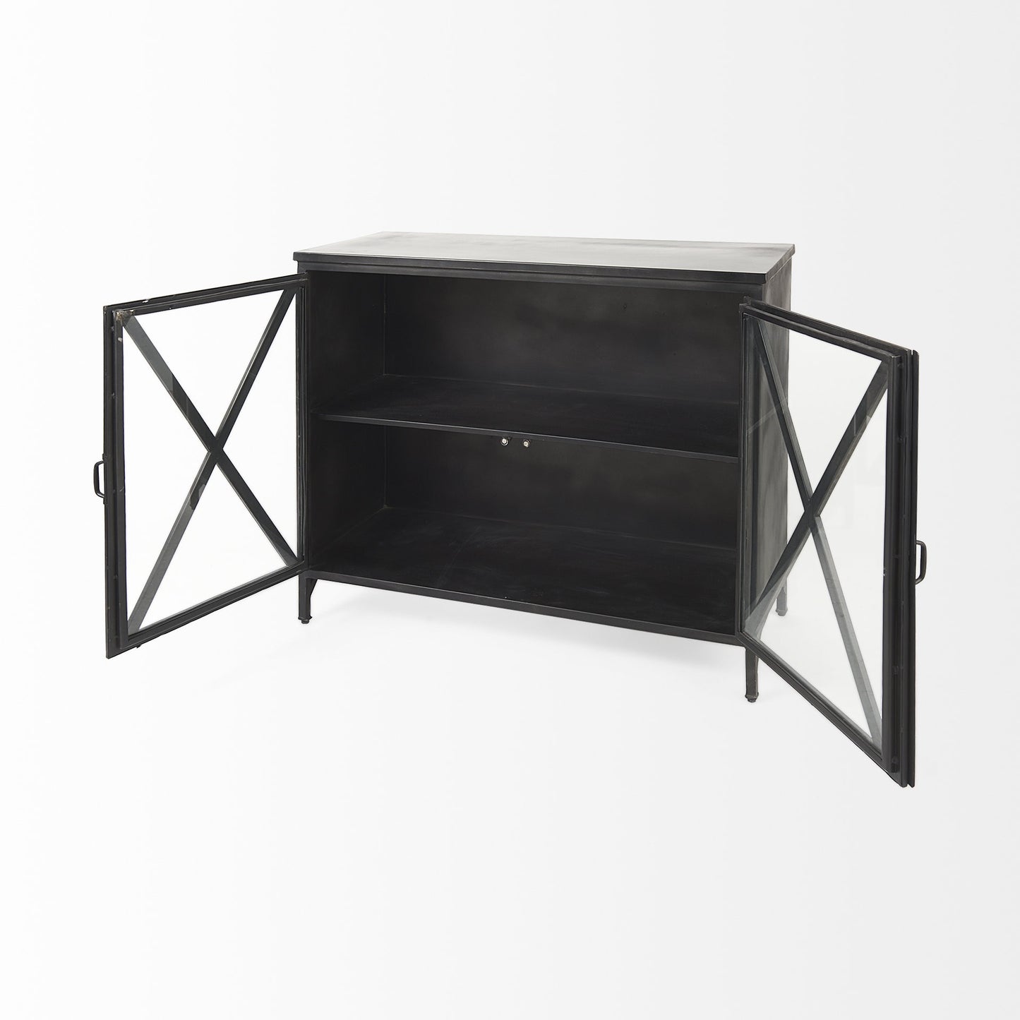 Rustic Black Metal Cabinet With Glass Doors By Homeroots | Cabinets | Modishstore - 5