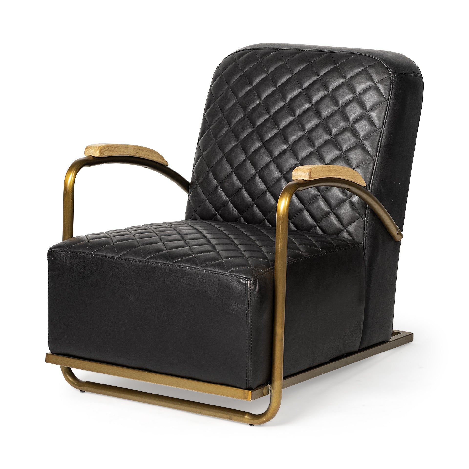 Black Leather Diamond Pattern Gold Club Chair By Homeroots | Accent Chairs | Modishstore