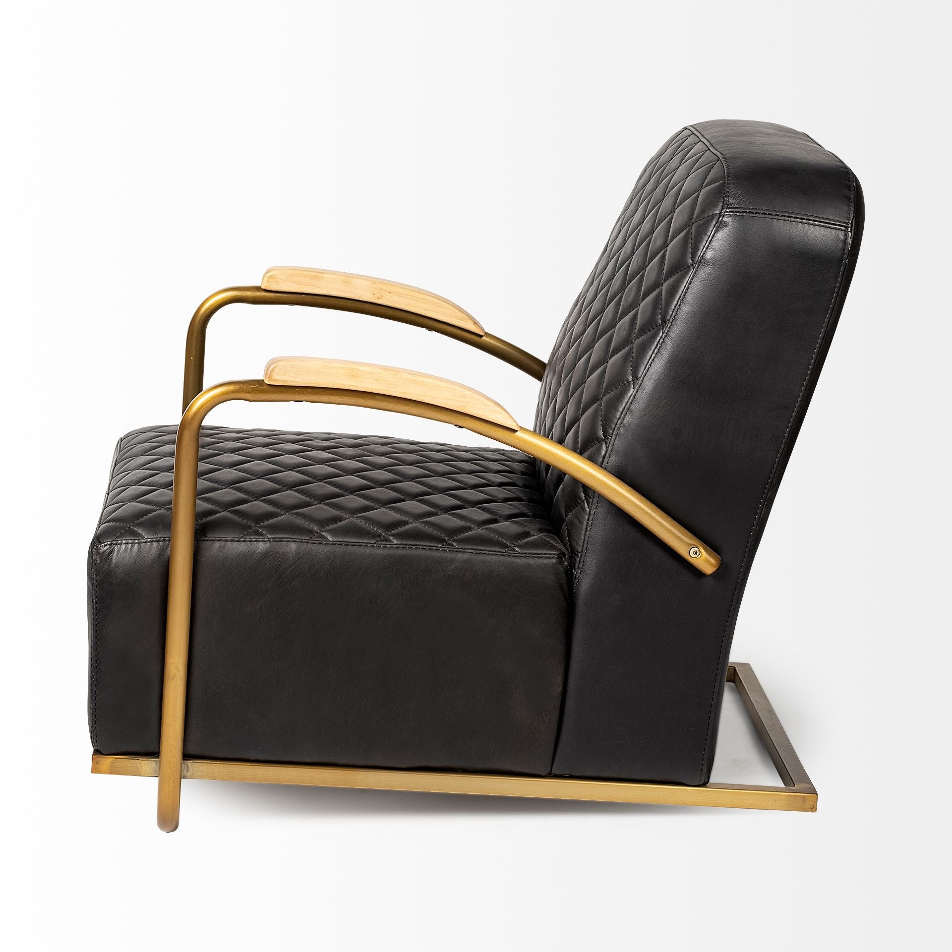 Black Leather Diamond Pattern Gold Club Chair By Homeroots | Accent Chairs | Modishstore - 3