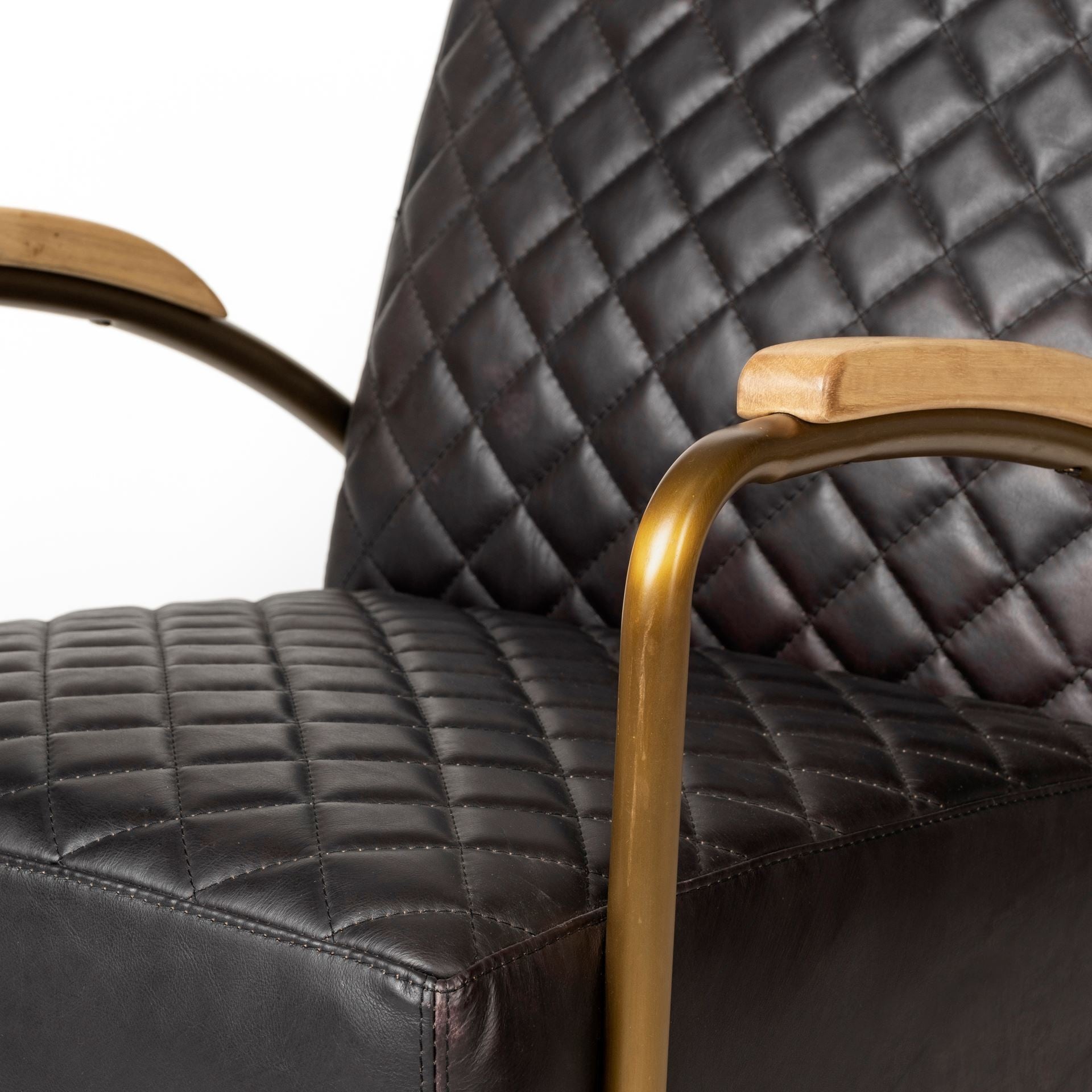 Black Leather Diamond Pattern Gold Club Chair By Homeroots | Accent Chairs | Modishstore - 7