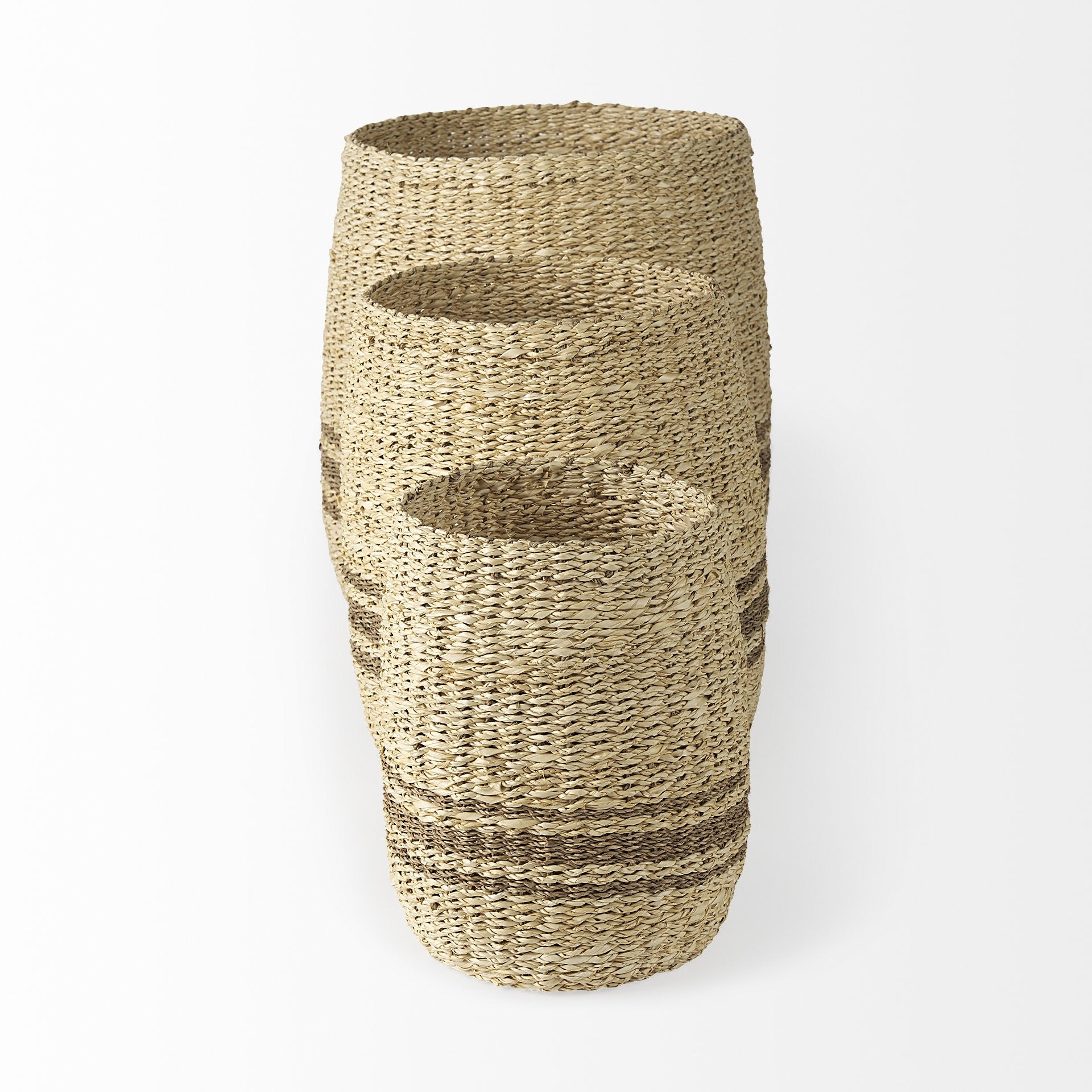 Set of Three Detailed Wicker Storage Baskets By Homeroots | Bins, Baskets & Buckets | Modishstore - 4