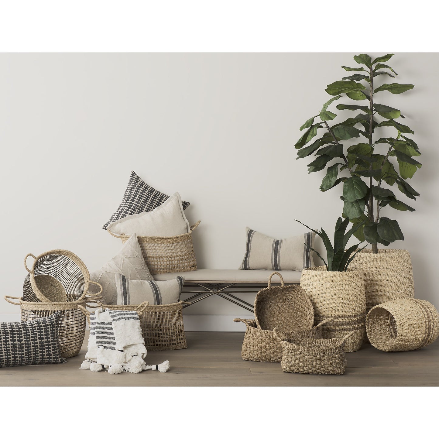 Set of Three Detailed Wicker Storage Baskets By Homeroots | Bins, Baskets & Buckets | Modishstore