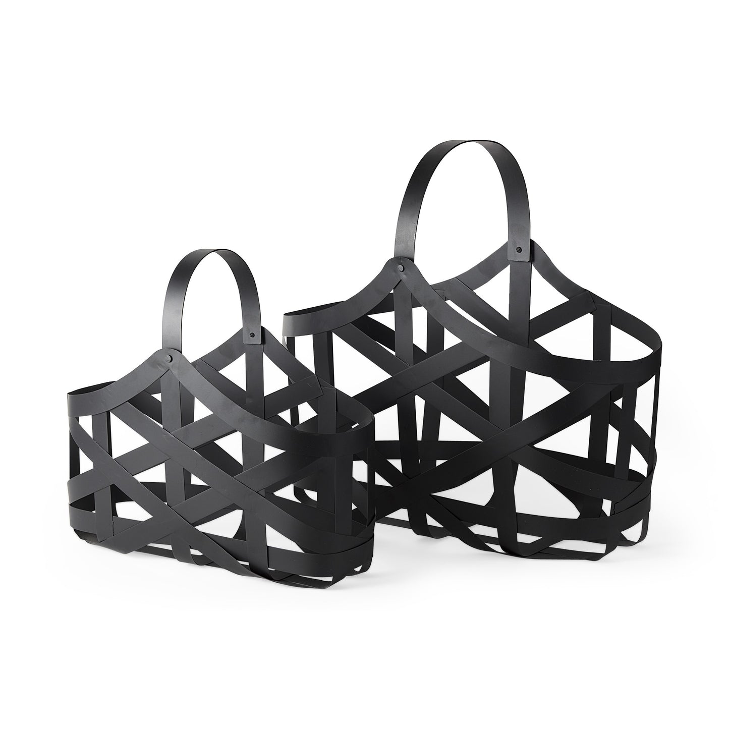 Set of Two Black Geometric Metal Baskets By Homeroots | Bins, Baskets & Buckets | Modishstore - 2