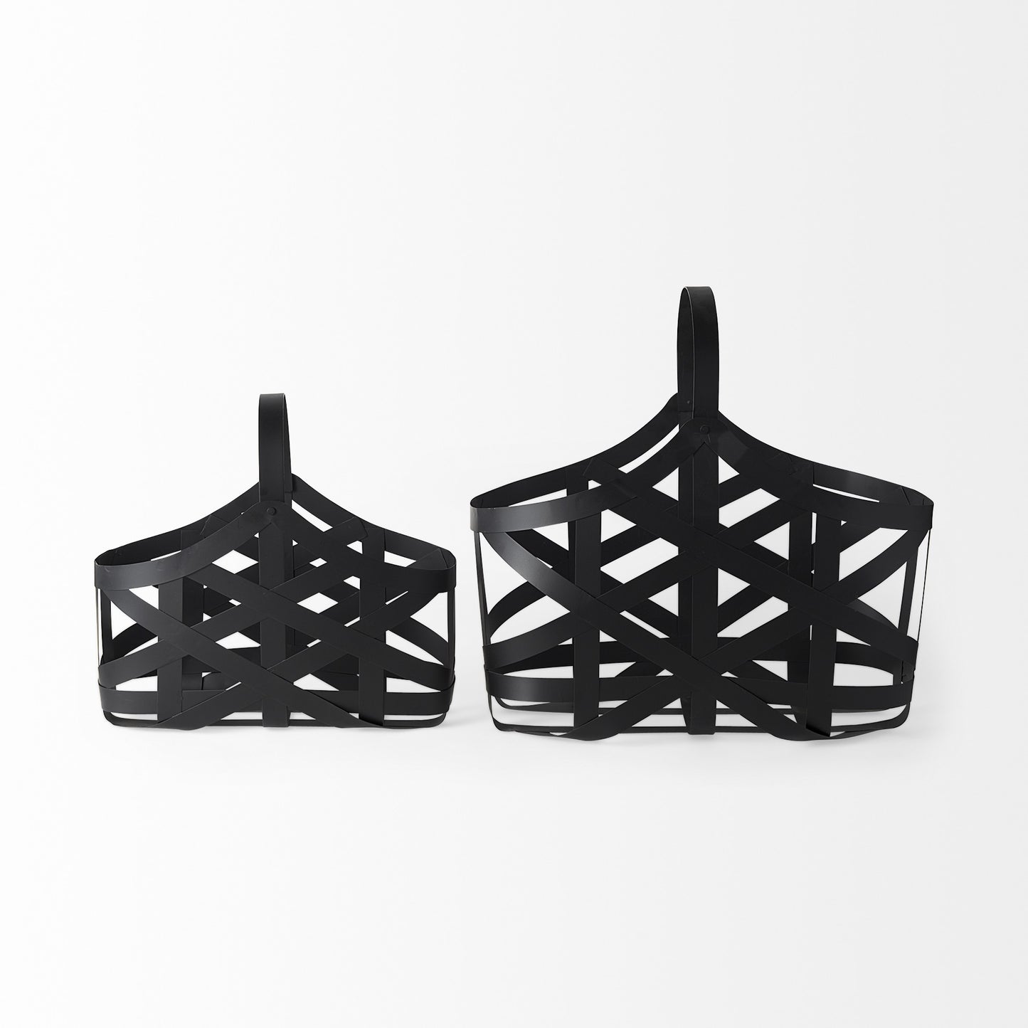 Set of Two Black Geometric Metal Baskets By Homeroots | Bins, Baskets & Buckets | Modishstore - 3