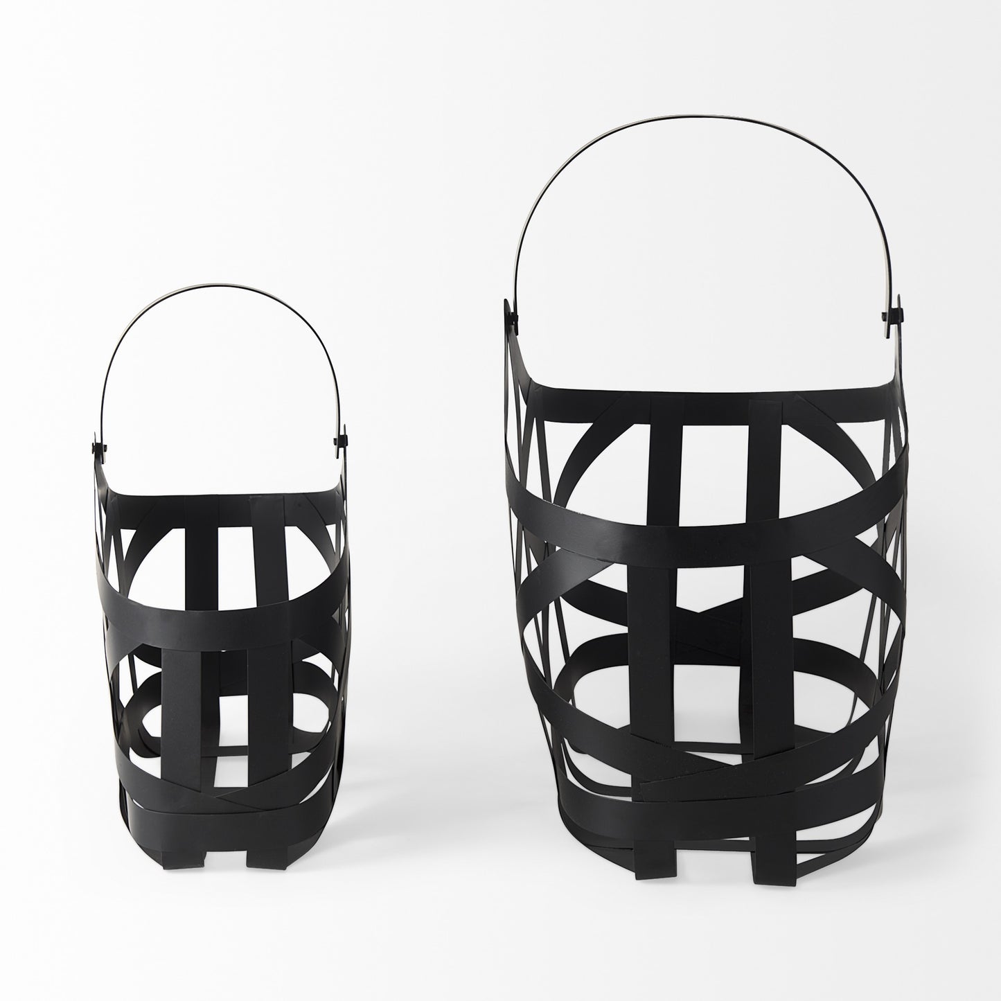 Set of Two Black Geometric Metal Baskets By Homeroots | Bins, Baskets & Buckets | Modishstore - 4