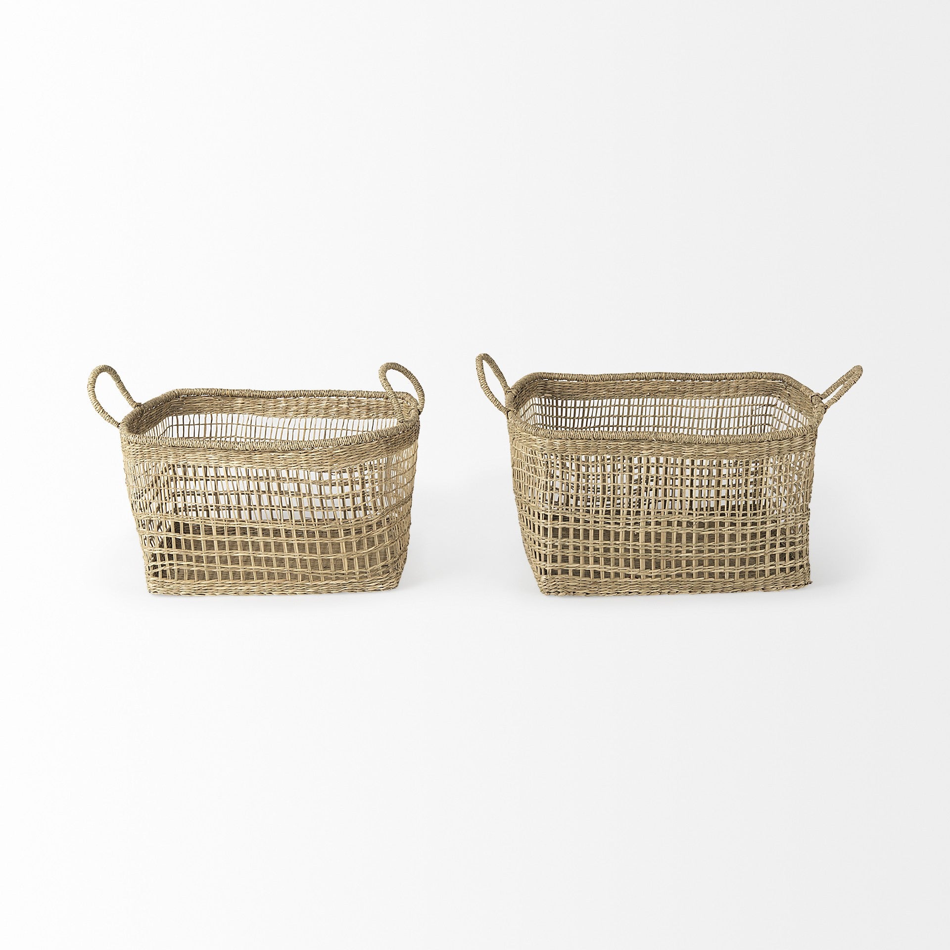 Set of Two Brown Wicker Storage Baskets By Homeroots | Bins, Baskets & Buckets | Modishstore - 3