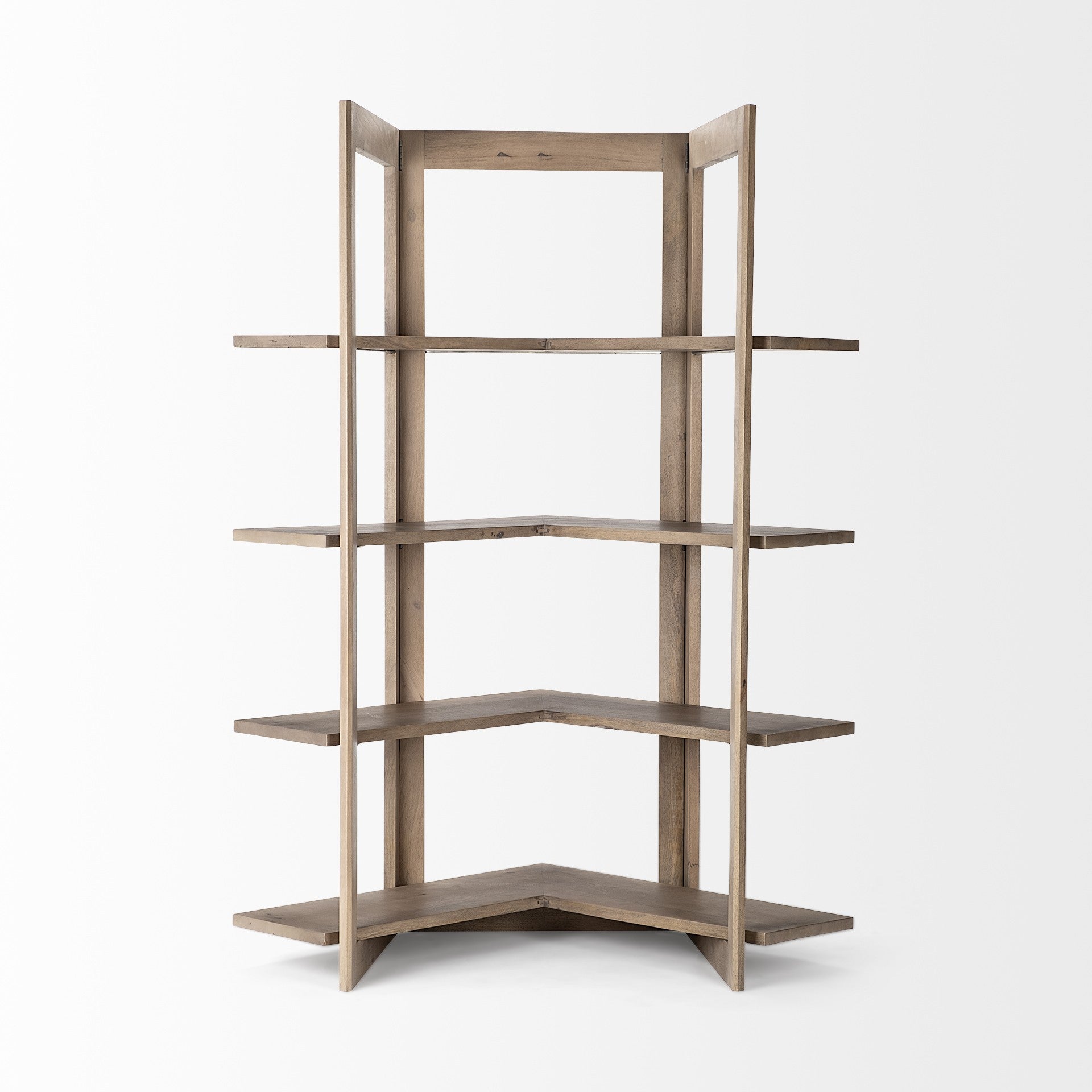 Light Brown Wooden Corner Shelving Unit By Homeroots | Bookcases | Modishstore - 2