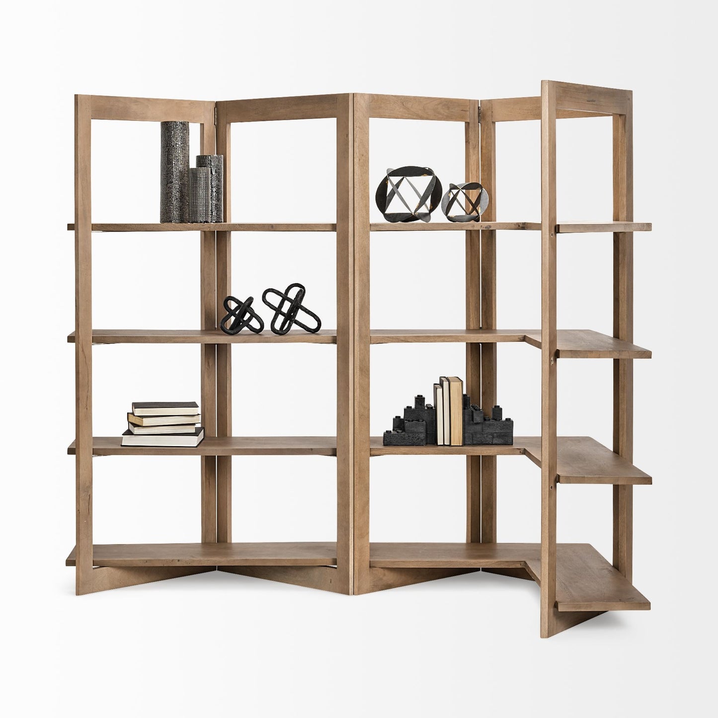 Light Brown Wooden Corner Shelving Unit By Homeroots | Bookcases | Modishstore - 9