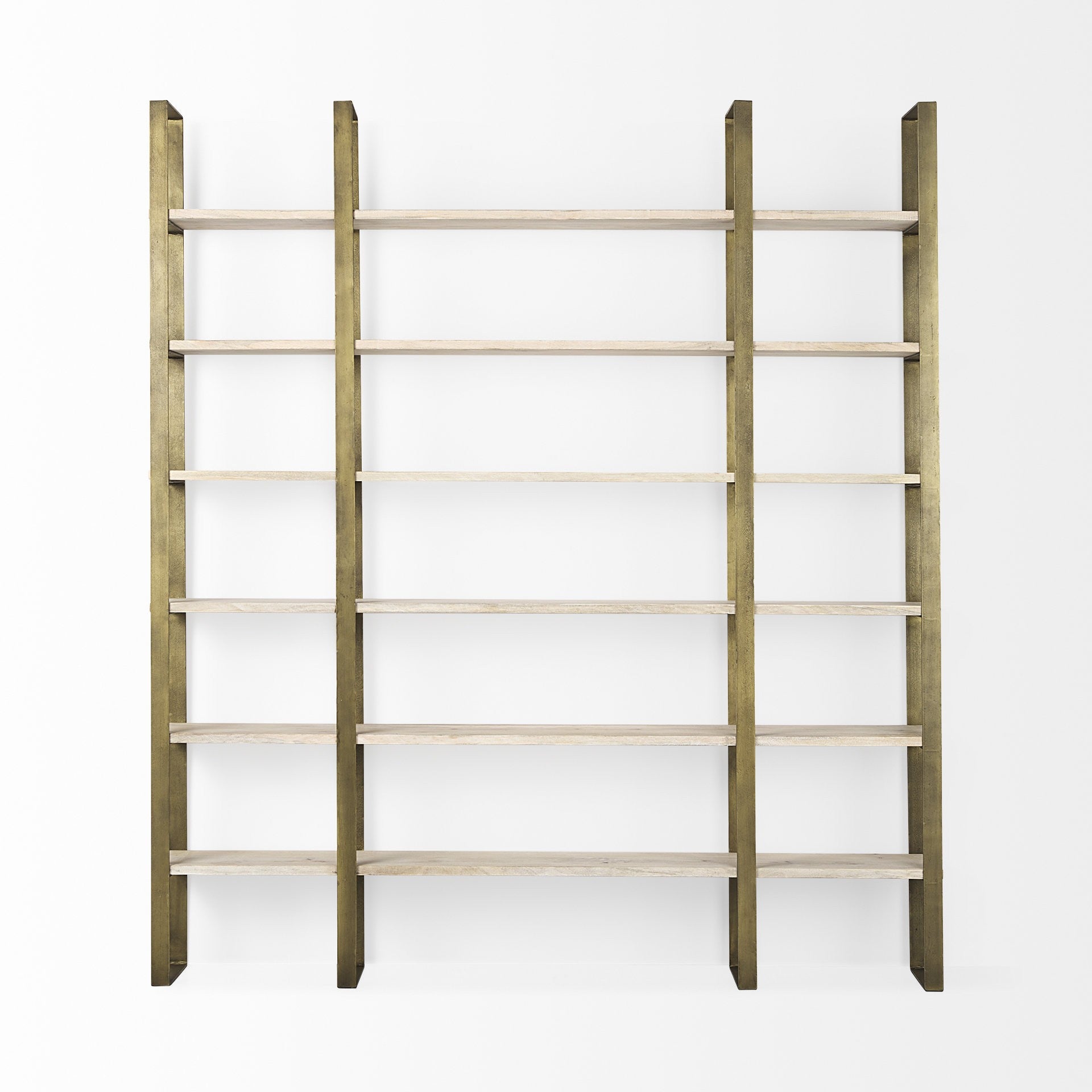 Gold Iron Framed Wooden Shelving Unit By Homeroots | Bookcases | Modishstore - 2