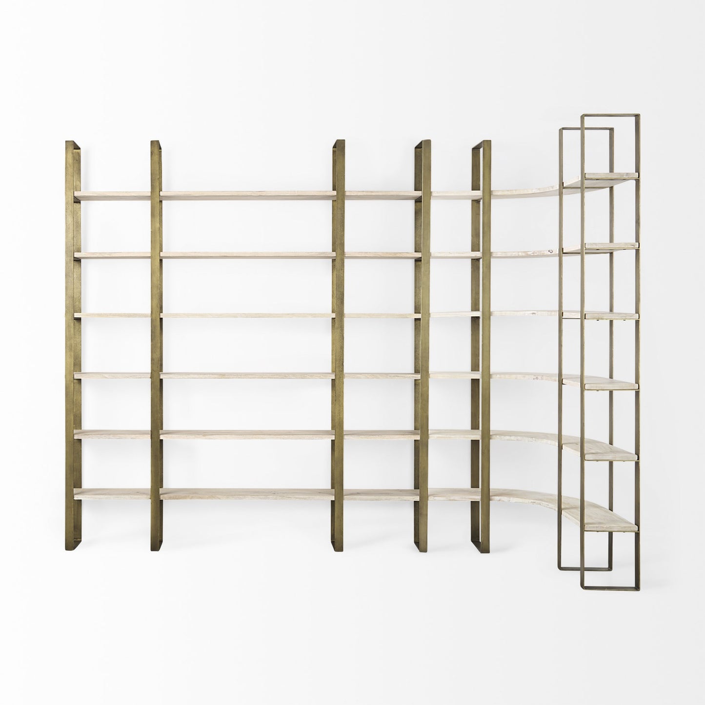 Gold Iron Framed Wooden Shelving Unit By Homeroots | Bookcases | Modishstore - 4