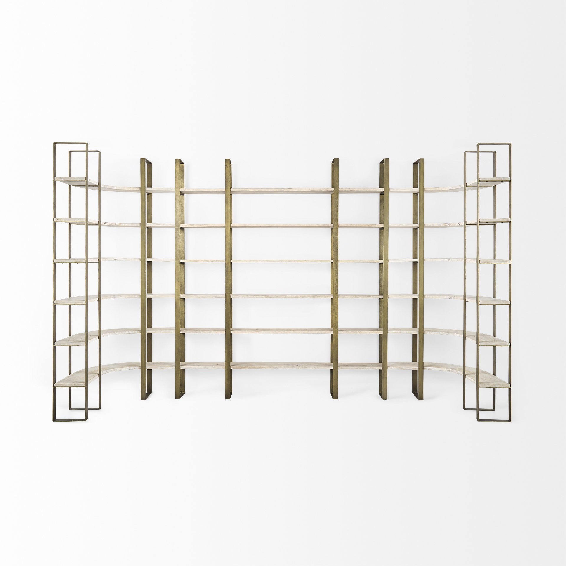 Gold Iron Framed Wooden Shelving Unit By Homeroots | Bookcases | Modishstore - 5