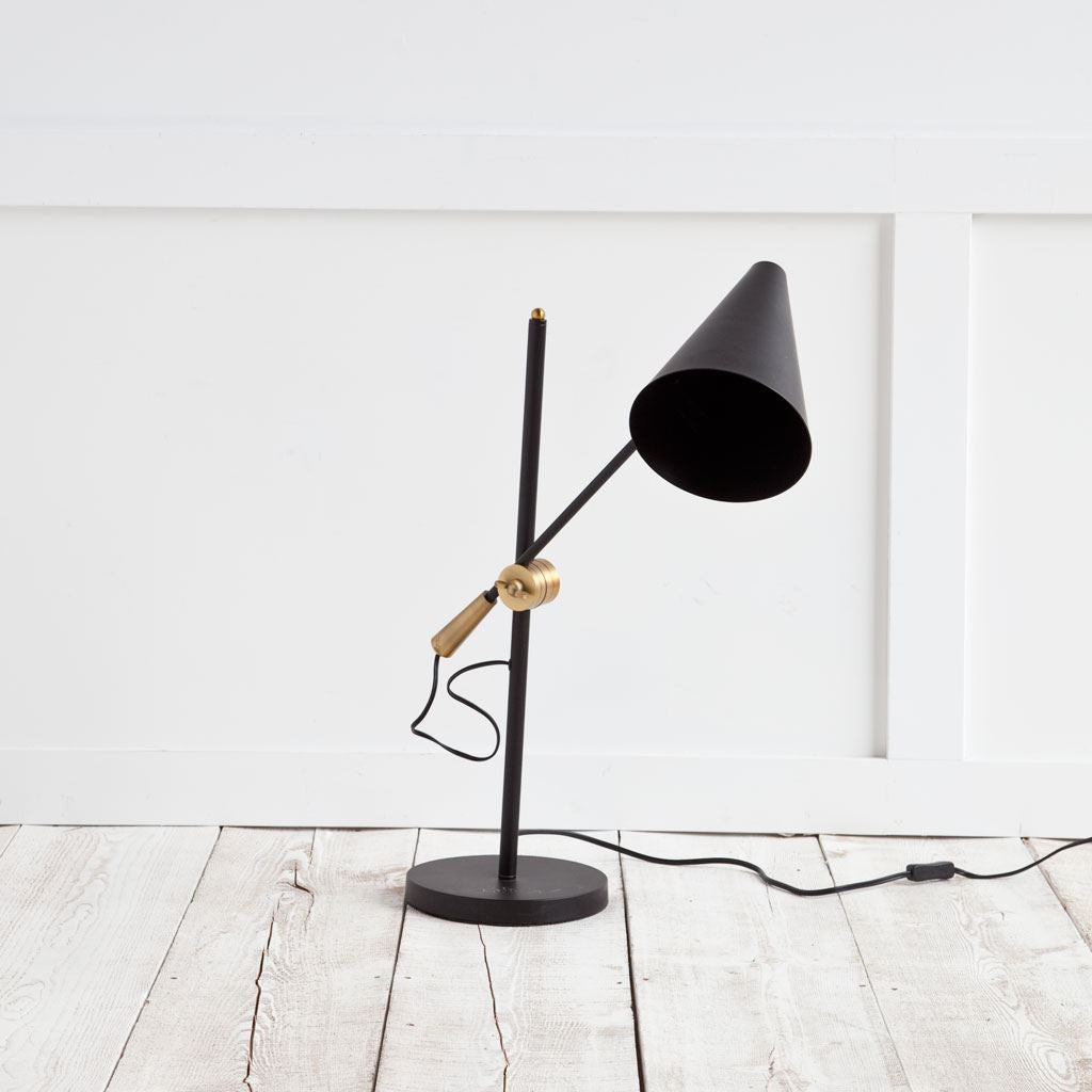 Sleek Black and Gold Cone Adjustable Table or Desk Lamp By Homeroots | Desk Lamps | Modishstore - 3