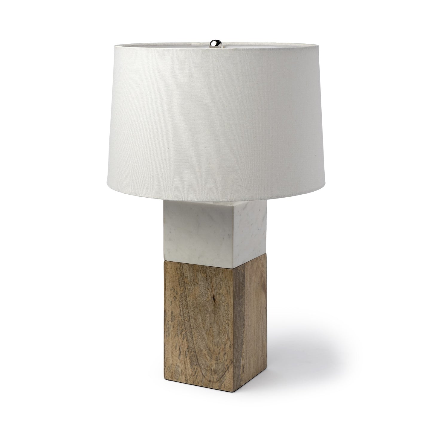 White Marble and Natural Wood Block Table or Desk Lamp By Homeroots | Desk Lamps | Modishstore - 2