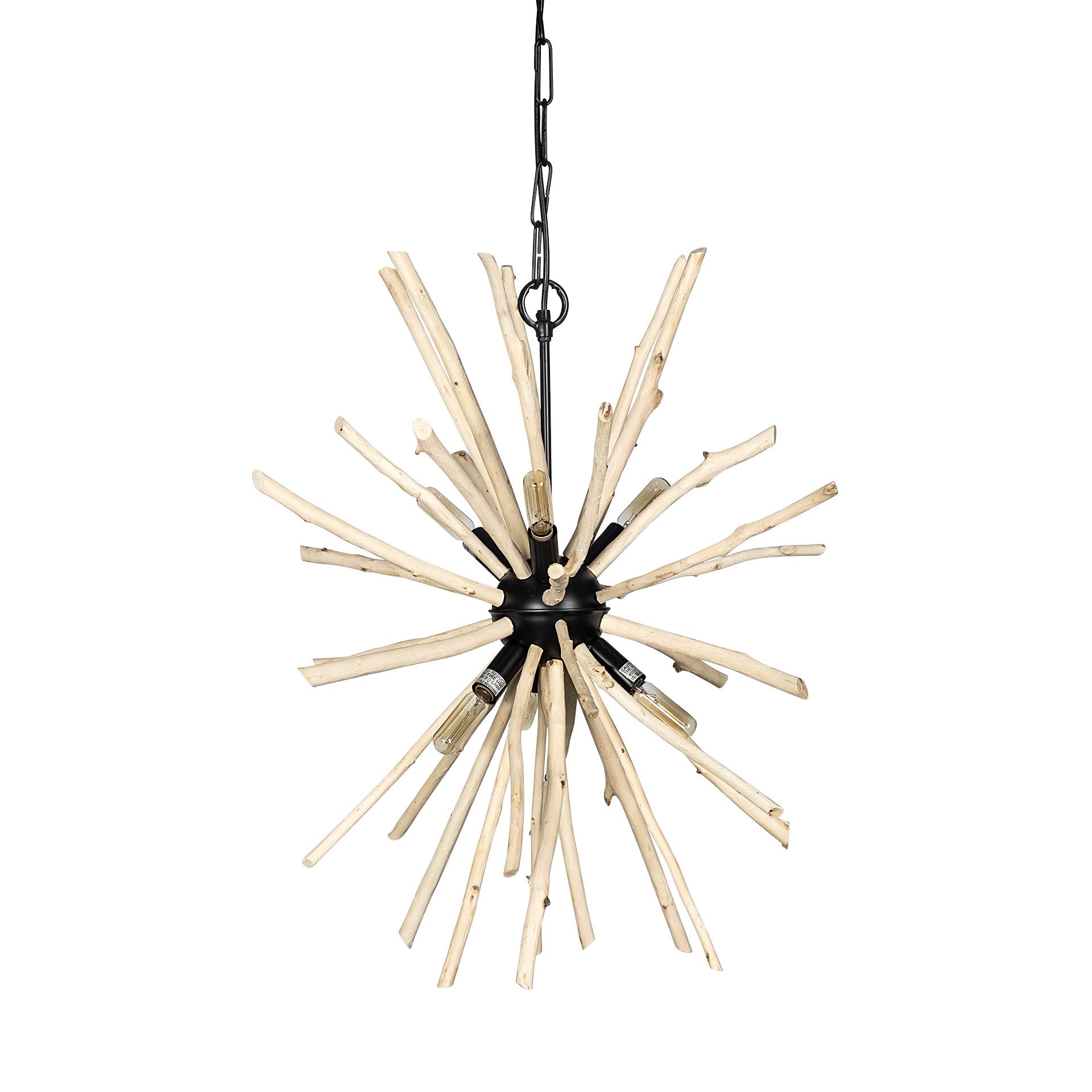 Wood and Metal Starburst Six Bulb Hanging Light By Homeroots | Chandeliers | Modishstore - 2