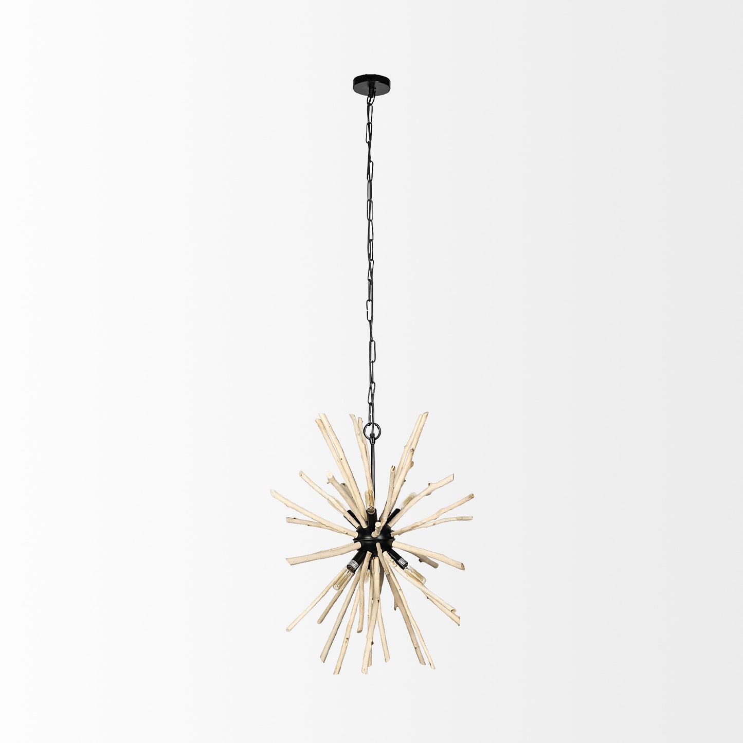 Wood and Metal Starburst Six Bulb Hanging Light By Homeroots | Chandeliers | Modishstore