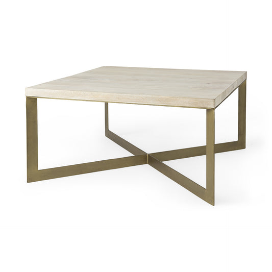 Light Brown Wood and Metal Coffee Table By Homeroots