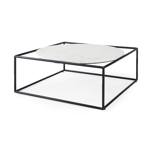 White Marble Metal Frame Round in Square Coffee Table By Homeroots