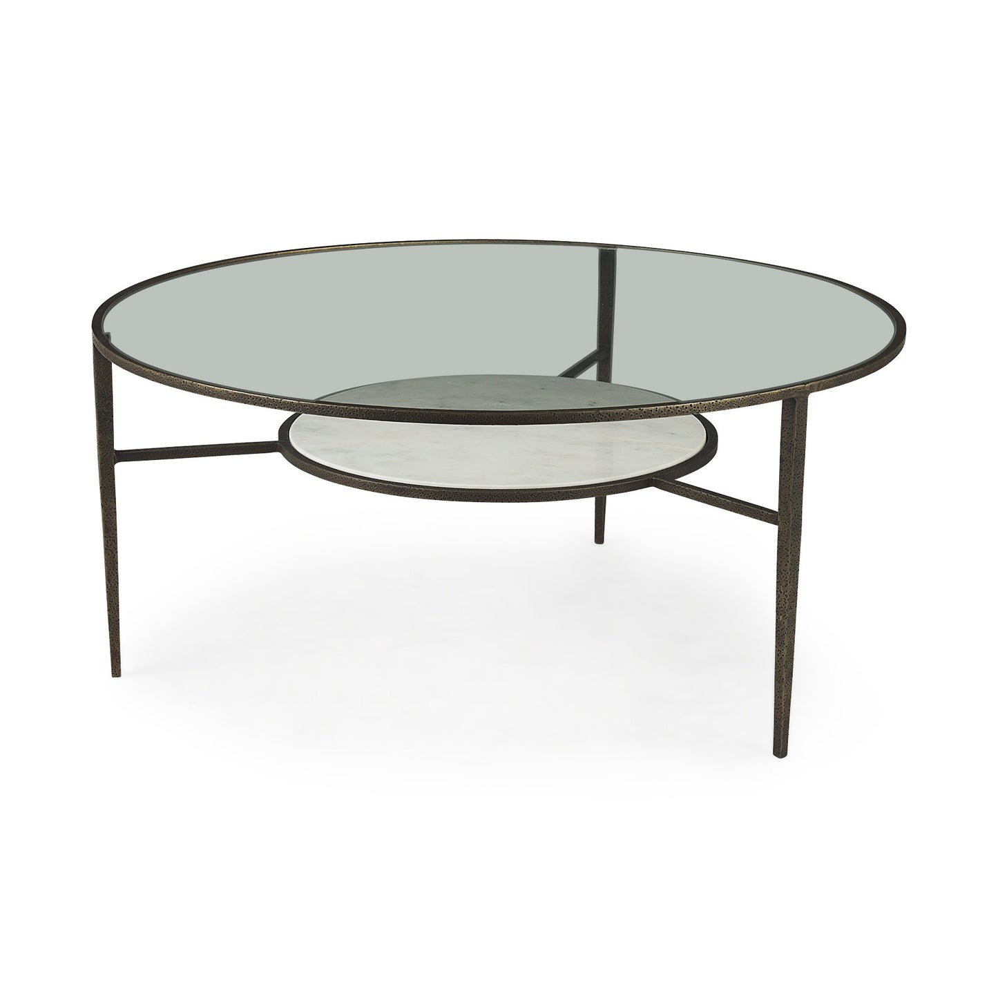 Iron Glass and Marble Round Coffee Table By Homeroots