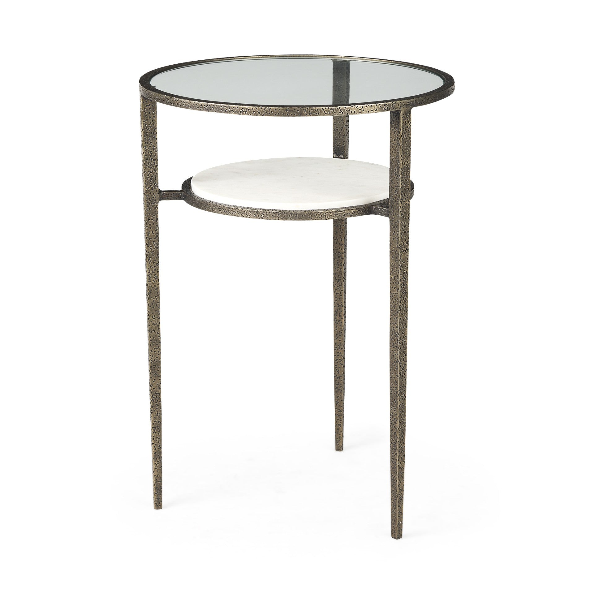 Updated Rustic Glass and Marble Antiqued Gold End Table By Homeroots | End Tables | Modishstore