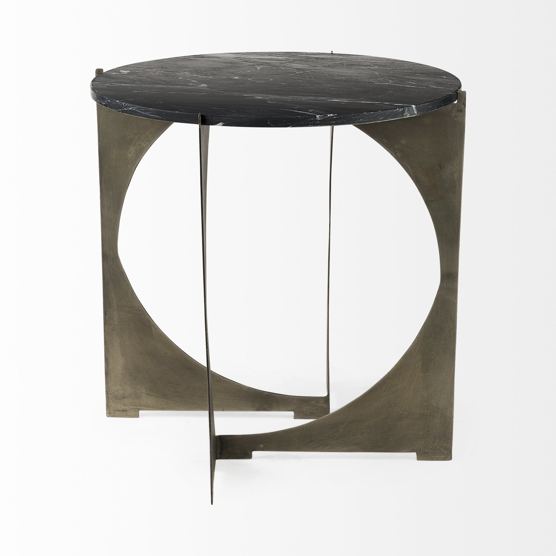 Mod Black Marble Antiqued Nickel Side Table By Homeroots | Side Tables | Modishstore - 4