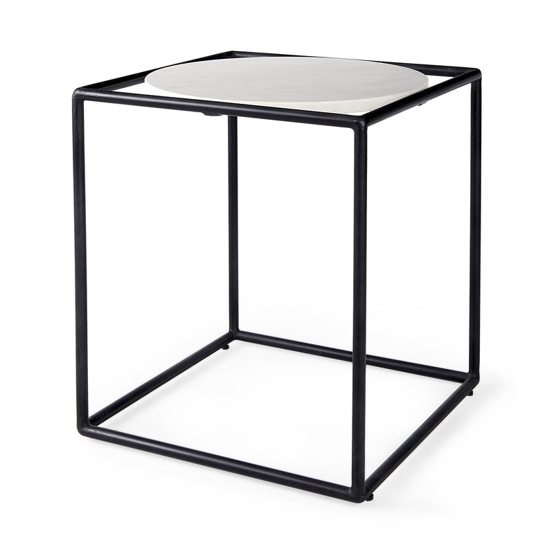 Suspended White Marble Black Metal Geo Side Table By Homeroots | Side Tables | Modishstore