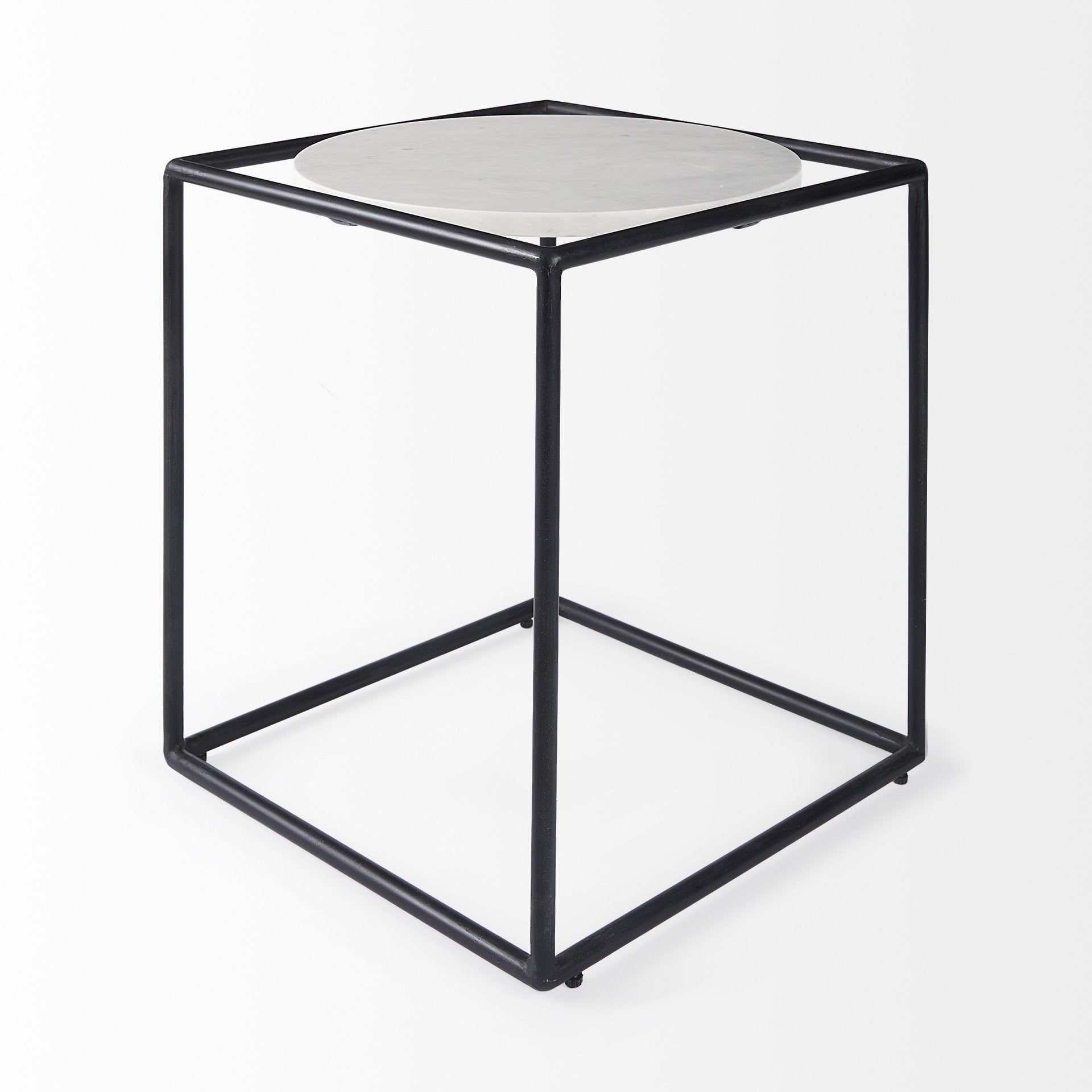 Suspended White Marble Black Metal Geo Side Table By Homeroots | Side Tables | Modishstore - 4