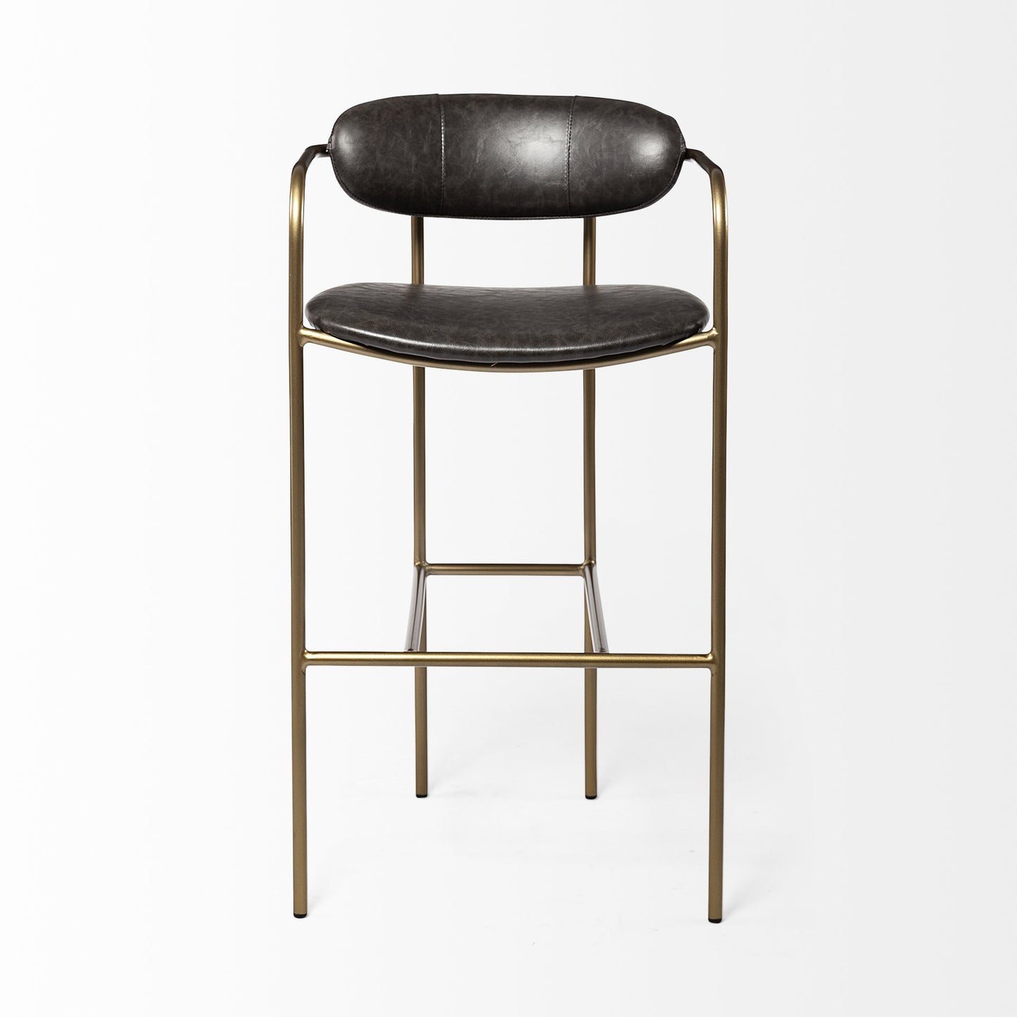 Brown Leather Gold Framed Bar Stool By Homeroots | Bar Stools | Modishstore - 2